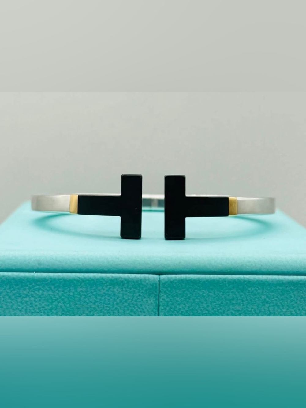 RARE Tiffany & Co. Three Tone T Square Bangle Cuff Bracelet